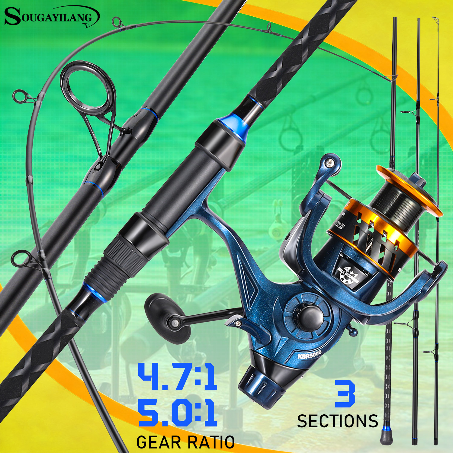 Sougayilang 3 Sections Surf Fi - Fishing Rod Combo recensione e prezzo